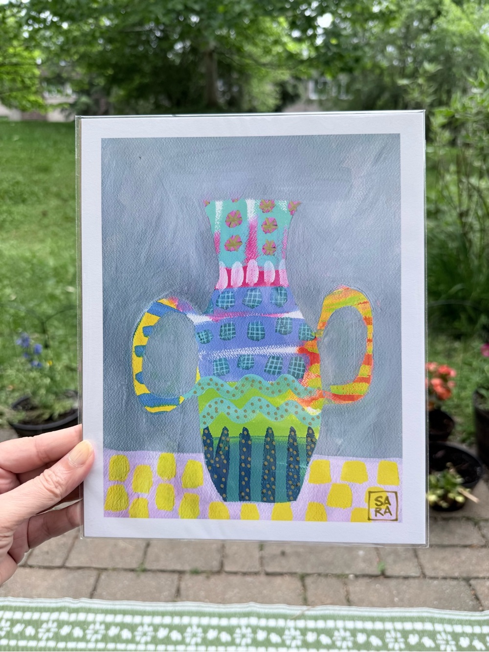 Colorful Patterned Vase Art Print by Sara Purves